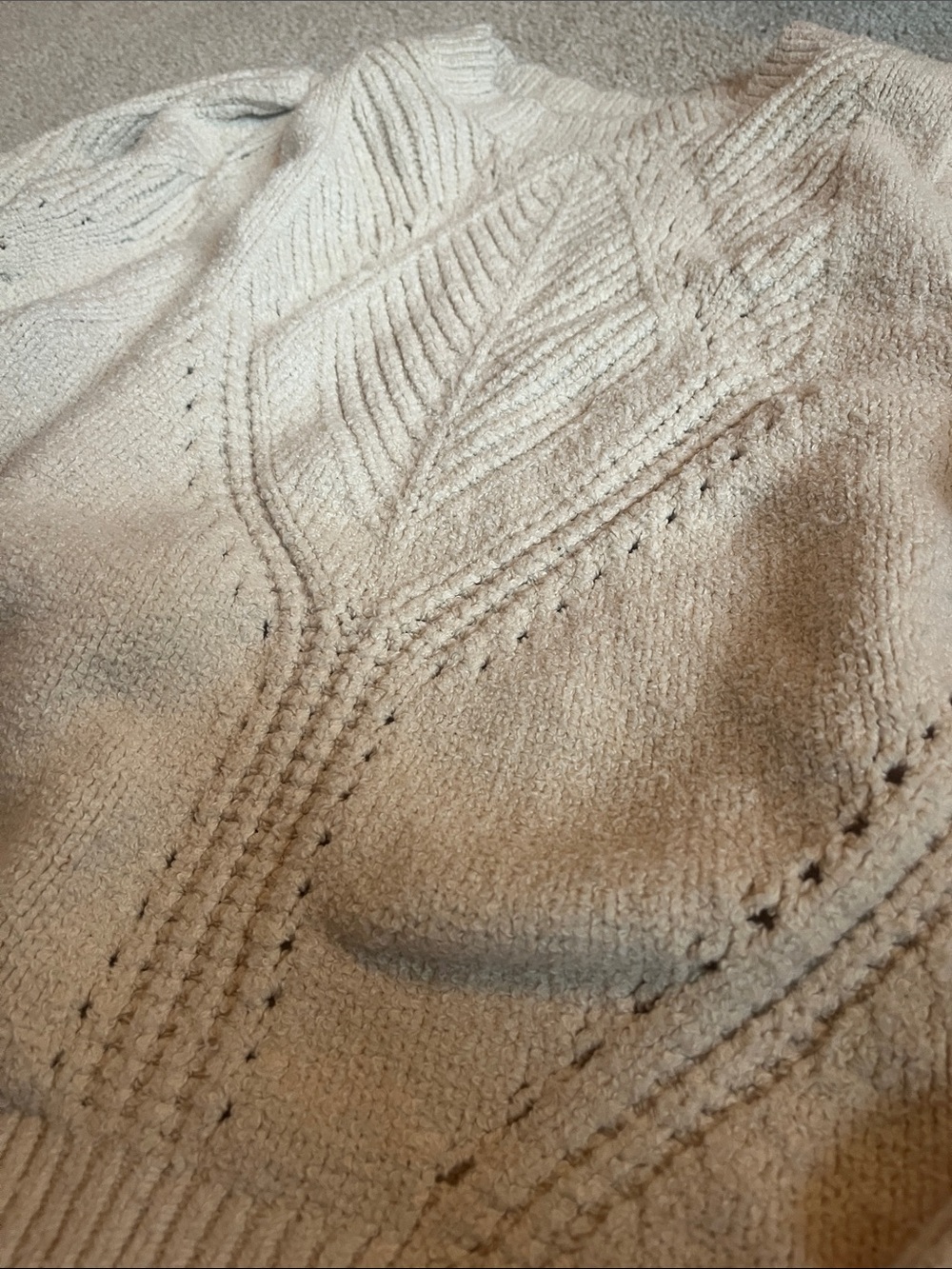Anthropologie Cream Textured Cable-Leaf Knit Crewneck Sweater - Picture 4 of 4